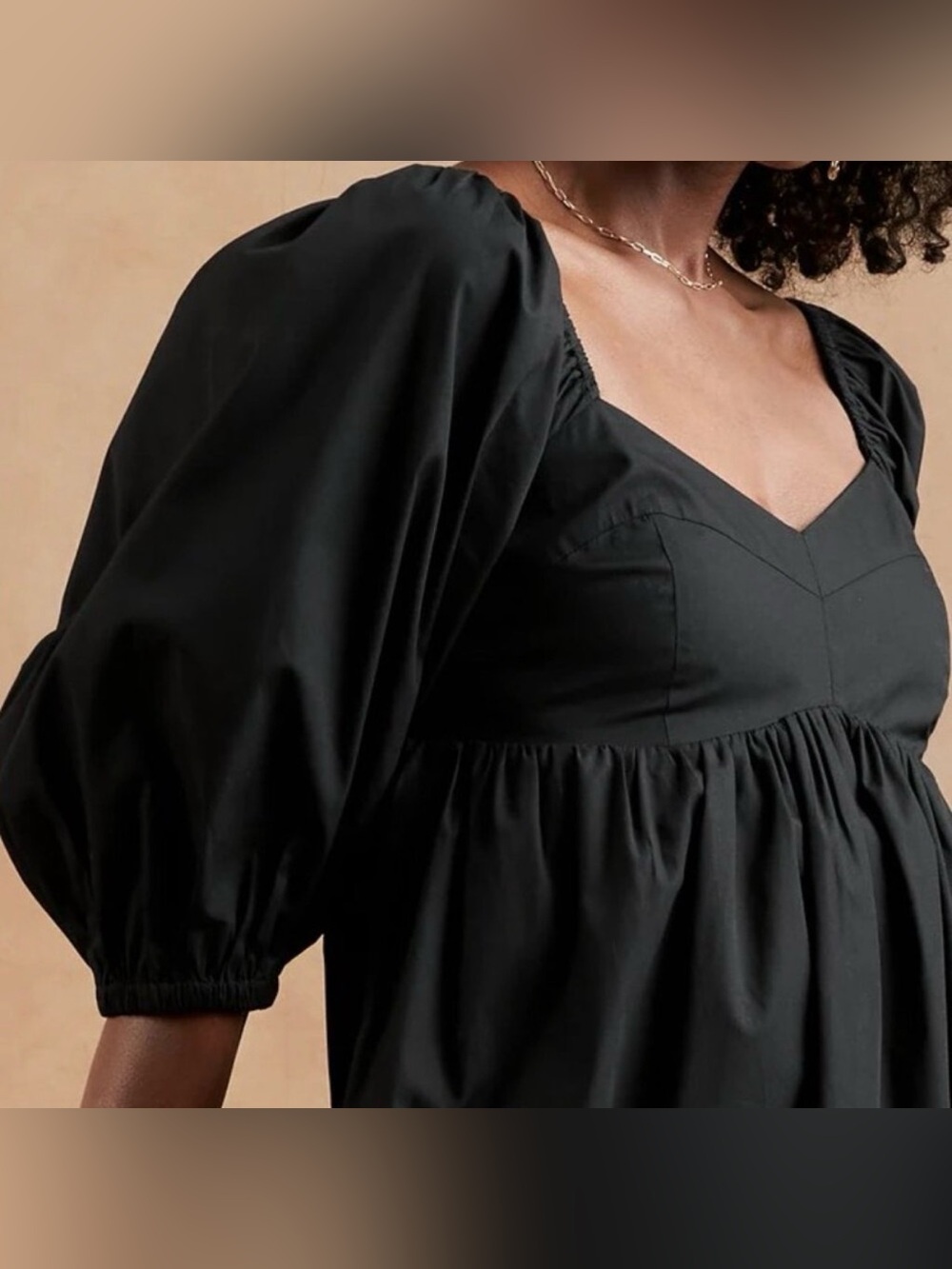 Banana Republic Poplin Puff Sleeve Empire Waist Black Babydoll Mini Dress - Picture 3 of 12